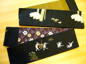 半巾帯　犬＆鳥獣戯画.JPG